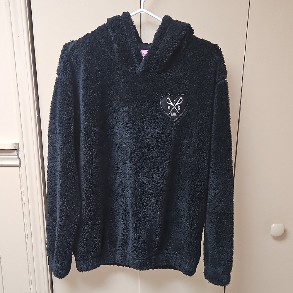19. Black Fuzzy Hoodie with Heart Design